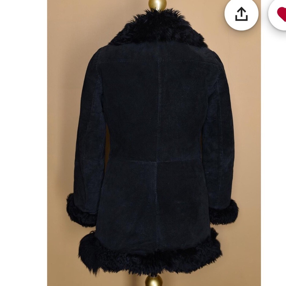 100% Real Suede Jacket with Sheepskin Fur Trim Shearling Coat - Picture 2 of 4
